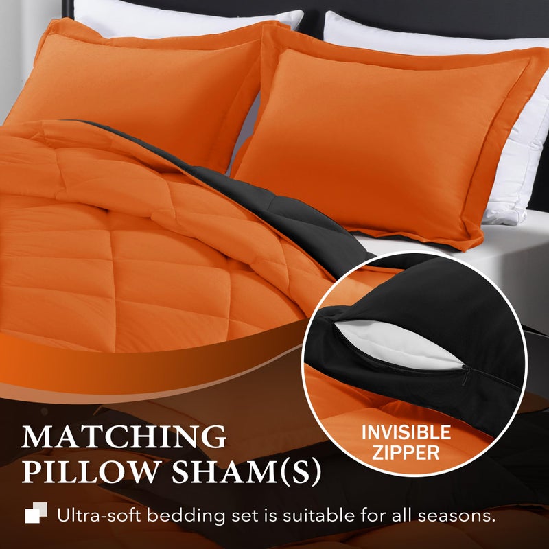 downluxe Queen Comforter Set - Orange and Black Queen Comforter, Soft Bedding Sets for All Seasons -3 Pieces - 1 Comforter (88"x92") and 2 Pillow Shams(20"x26") - Image 3
